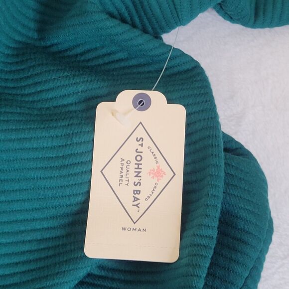 St Johns Bay Green Ribbed Mock Turtleneck Goblincore Long Sleeve Top Size 2X NWT - Picture 4 of 7